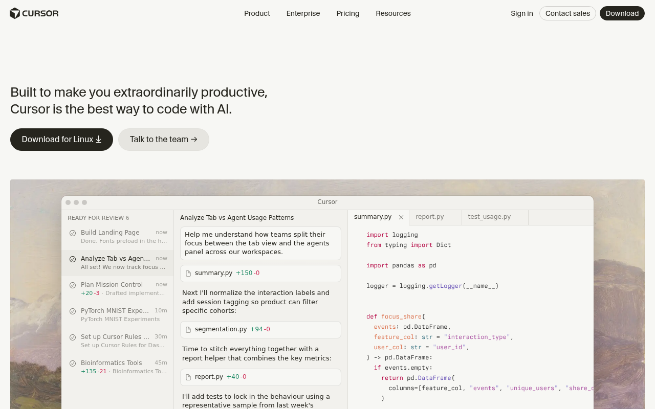 Cursor AI official website homepage